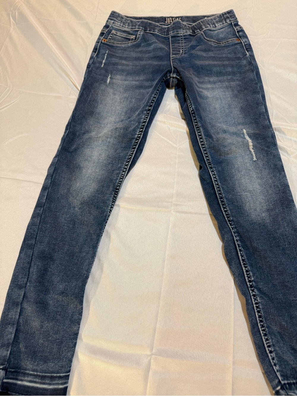 Justice Girls Faded Dark Blue Distressed Jeans